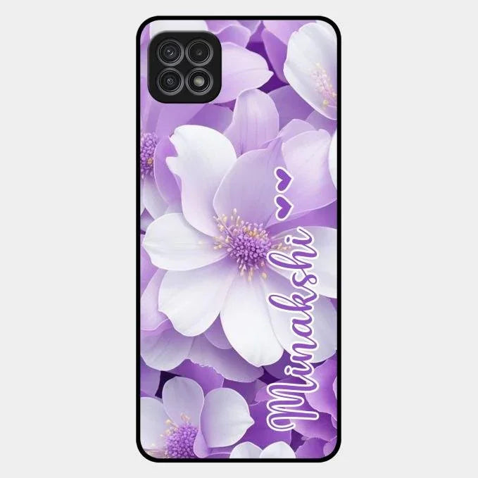 Awesome Purple Floral Glossy Customised Metal Case Cover For Samsung Galaxy F42 5G