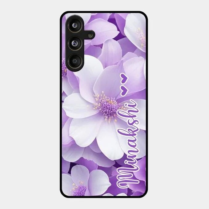 Awesome Purple Floral Glossy Customised Metal Case Cover For Samsung Galaxy M55 5G