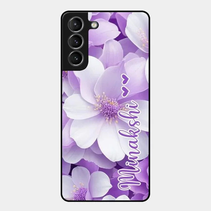 Awesome Purple Floral Glossy Customised Metal Case Cover For Samsung Galaxy S21 Plus
