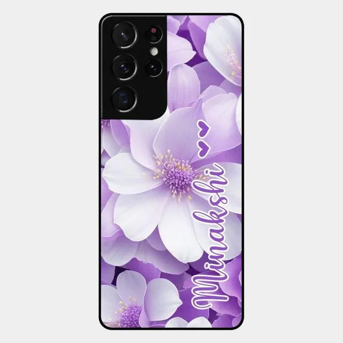 Awesome Purple Floral Glossy Customised Metal Case Cover For Samsung Galaxy S21 Ultra