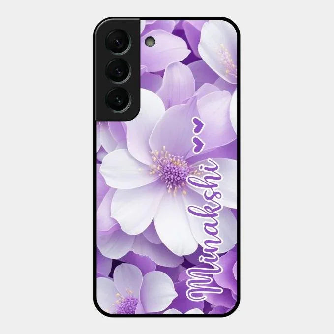Awesome Purple Floral Glossy Customised Metal Case Cover For Samsung Galaxy S22 Plus 5G