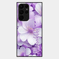 Awesome Purple Floral Glossy Customised Metal Case Cover For Samsung Galaxy S22 Ultra 5G