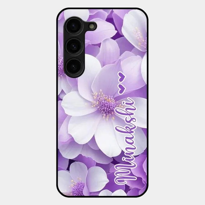 Awesome Purple Floral Glossy Customised Metal Case Cover For Samsung Galaxy S23 Plus 5G
