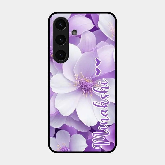 Awesome Purple Floral Glossy Customised Metal Case Cover For Samsung Galaxy S25 5G