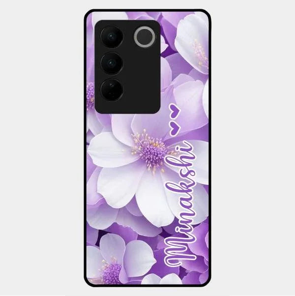 Awesome Purple Floral Glossy Customised Metal Case Cover For Vivo V27 5G