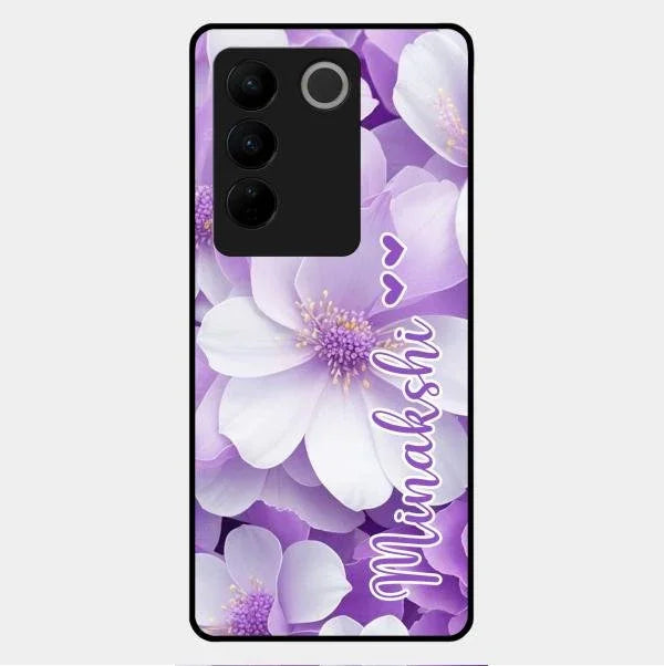 Awesome Purple Floral Glossy Customised Metal Case Cover For Vivo V27 Pro 5G