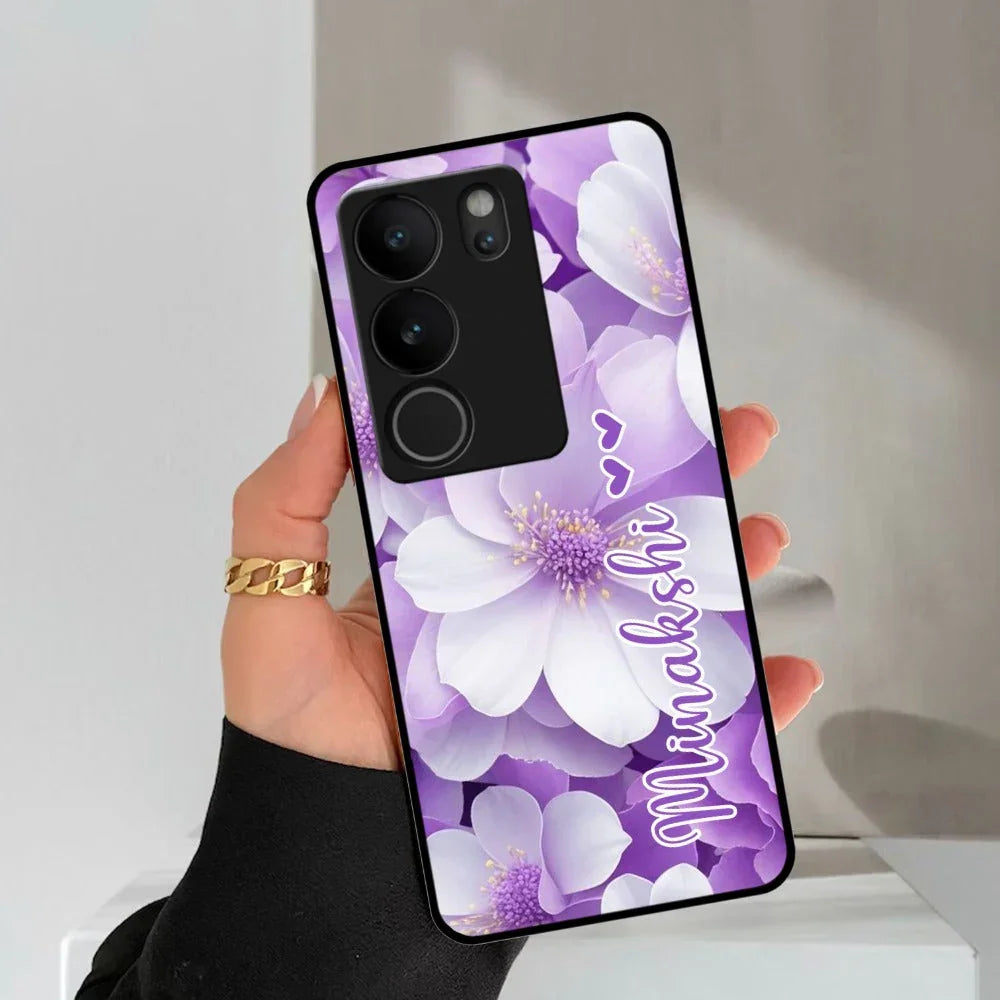 Awesome Purple Floral Glossy Customised Metal Case Cover For Vivo - ShopOnCliQ