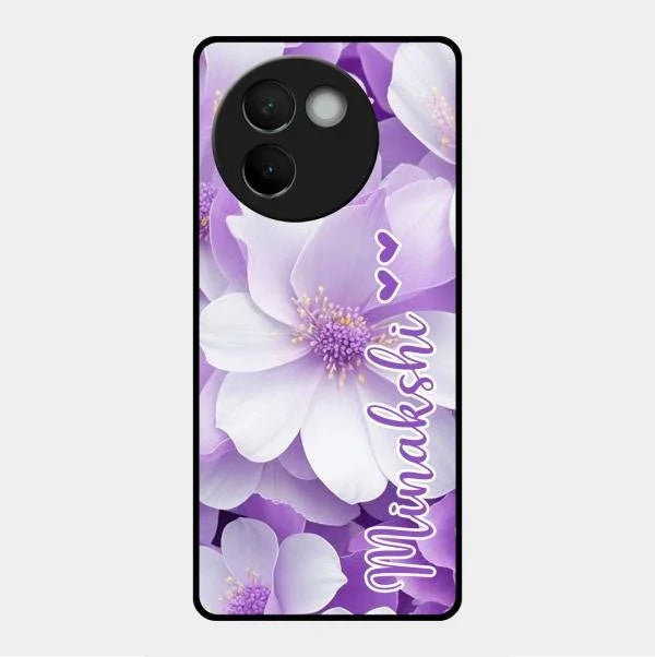 Awesome Purple Floral Glossy Customised Metal Case Cover For Vivo V30E 5G