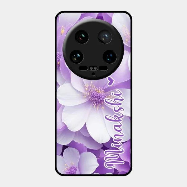 Awesome Purple Floral Glossy Customised Metal Case Cover For Xiaomi 14 Ultra
