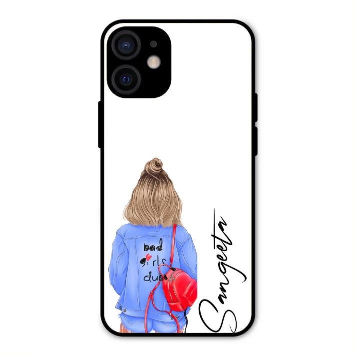 Bag Girl Customize Name Glass Case For iPhone 12 mini