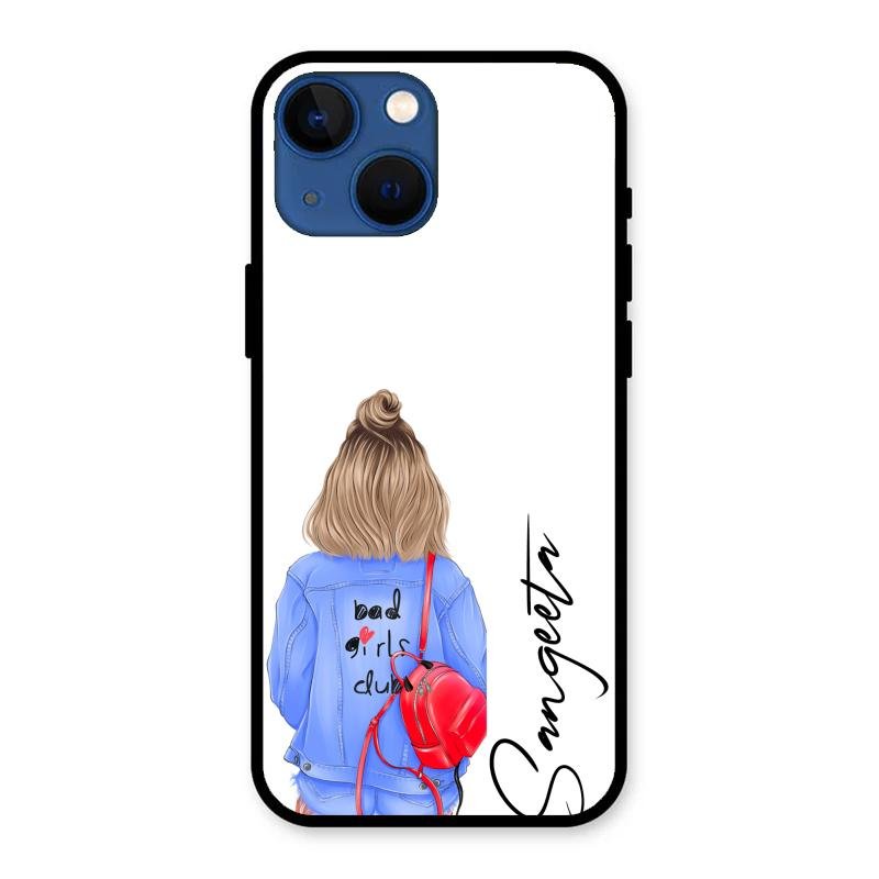 Bag Girl Customize Name Glass Case For iPhone 13 mini