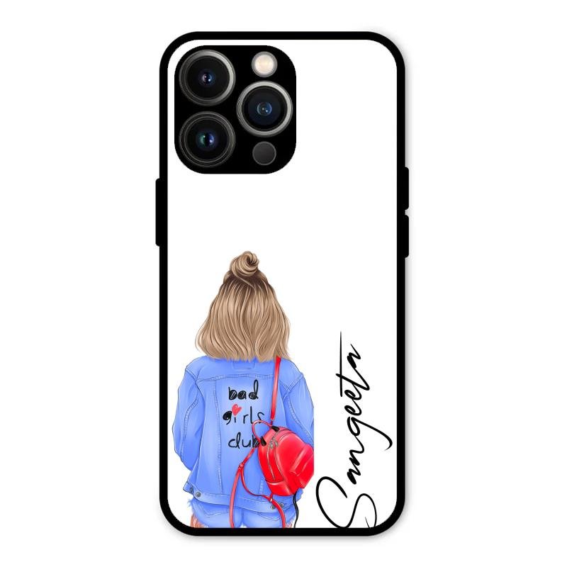 Bag Girl Customize Name Glass Case For iPhone 13 Pro