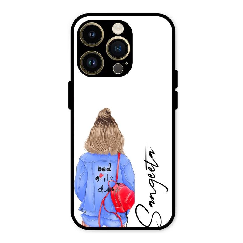 Bag Girl Customize Name Glass Case For iPhone 14 Pro