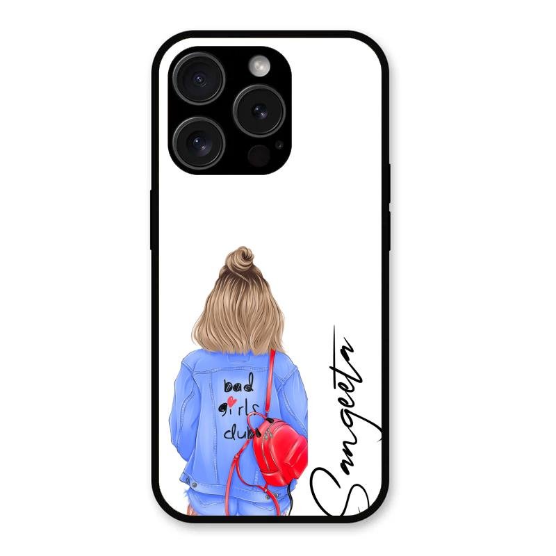 Bag Girl Customize Name Glass Case For iPhone 15 Pro Max