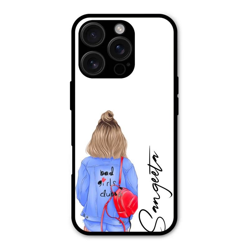 Bag Girl Customize Name Glass Case For iPhone 16 Pro