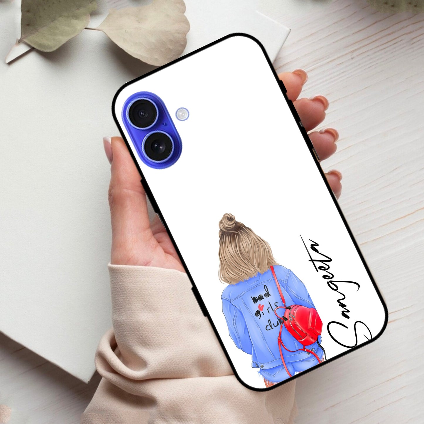 Bag Girl Customize Name Glass Case For iPhone