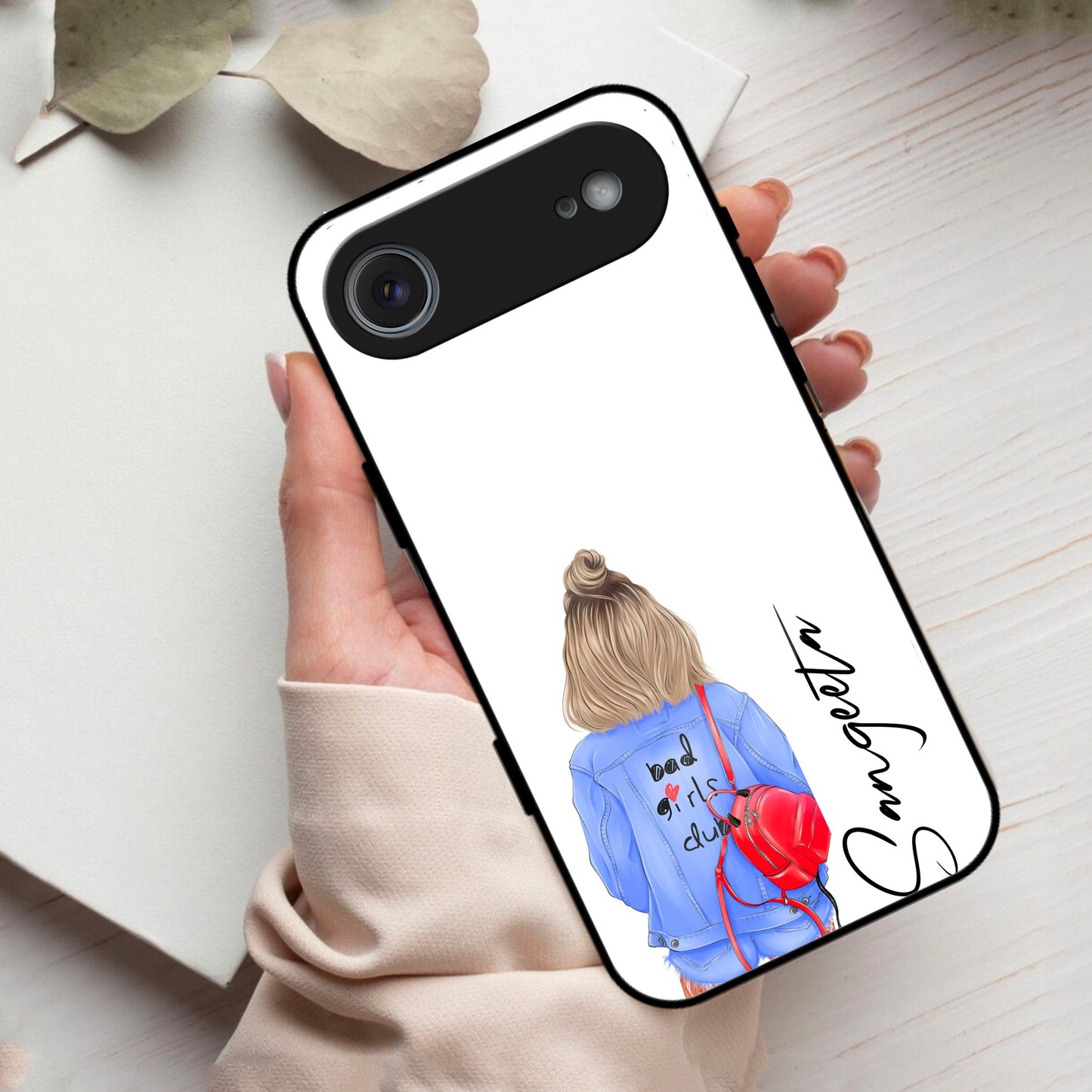 Bag Girl Customize Name Glass Case For iPhone