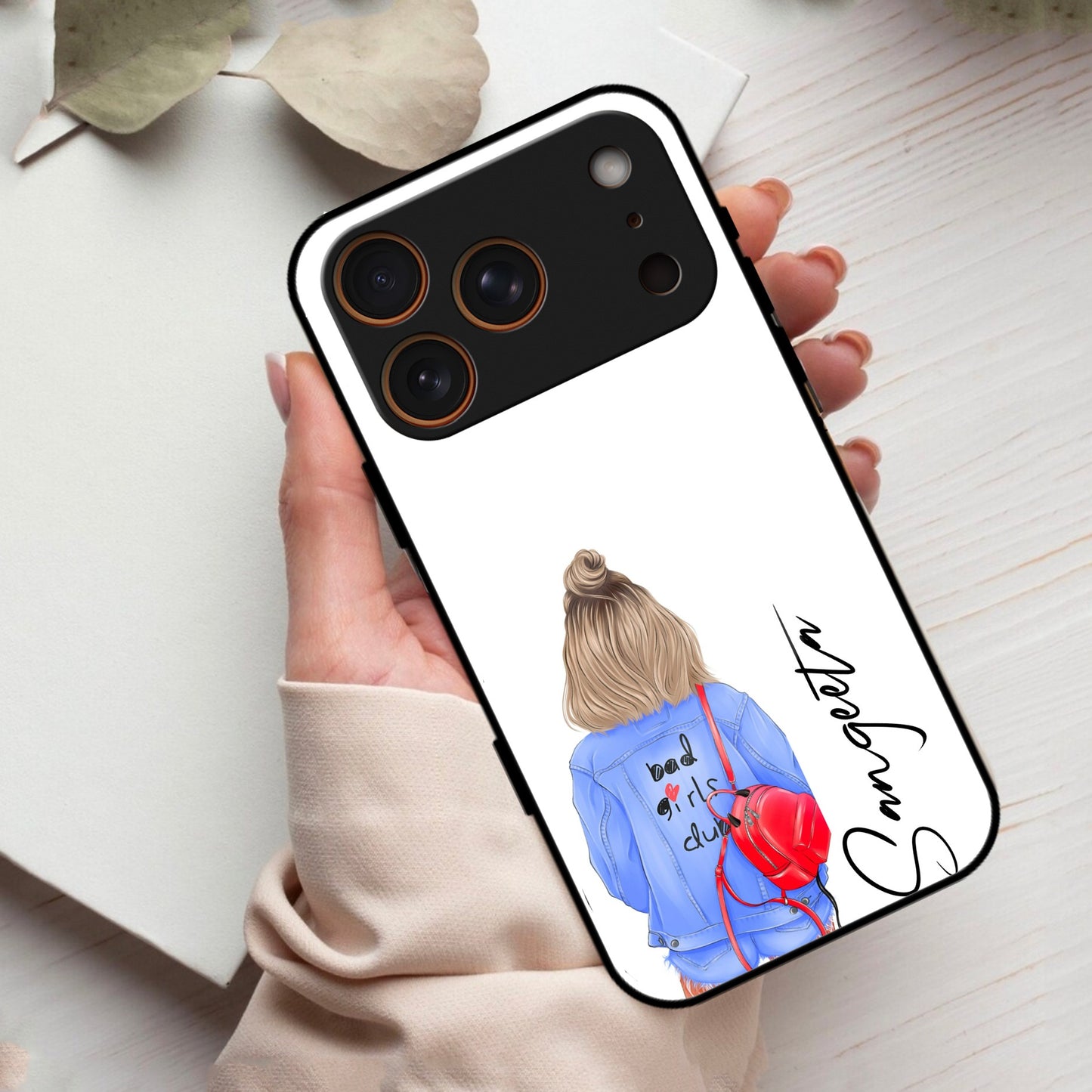 Bag Girl Customize Name Glass Case For iPhone