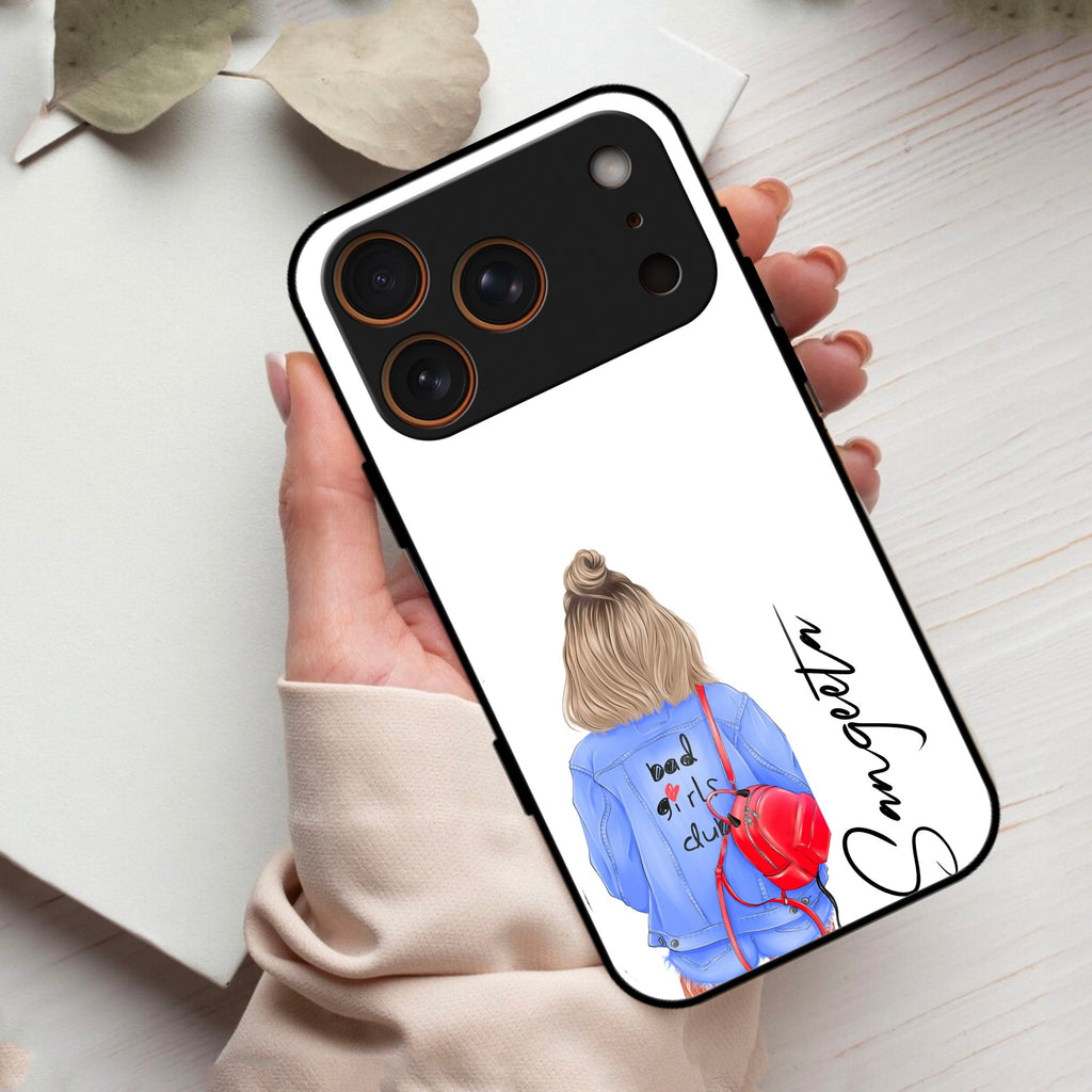 Bag Girl Customize Name Glass Case For iPhone 17 Pro Max
