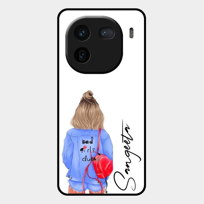 Bag Girl Customize Name Glass Case For Iqoo 12 5G