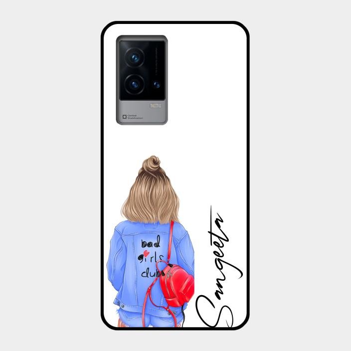 Bag Girl Customize Name Glass Case For Iqoo 9 5G