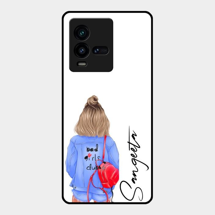 Bag Girl Customize Name Glass Case For Iqoo 9T 5G