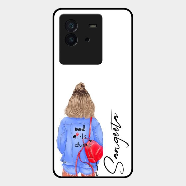 Bag Girl Customize Name Glass Case For Iqoo Neo 6 5G