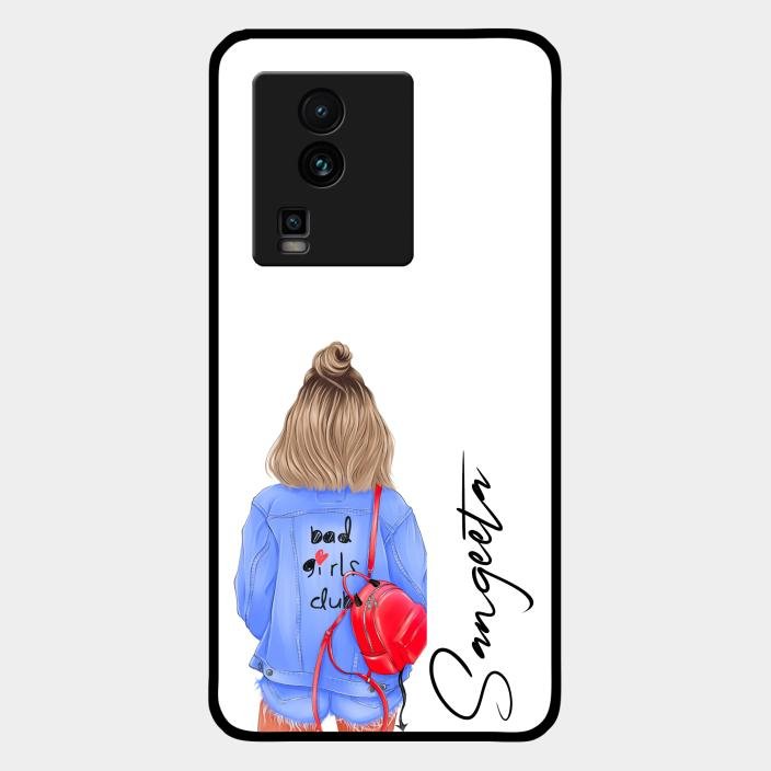 Bag Girl Customize Name Glass Case For Iqoo Neo 7 Pro 5G