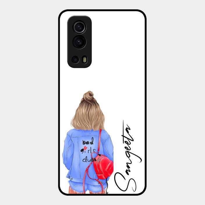 Bag Girl Customize Name Glass Case For Iqoo Z3 5G