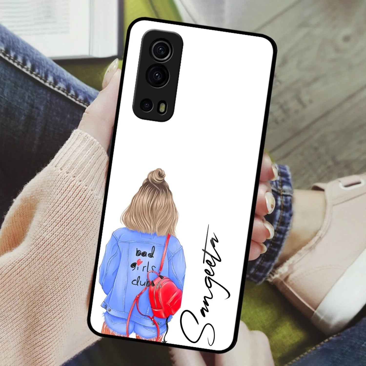 Bag Girl Customize Name Glass Case For iQOO - ShopOnCliQ