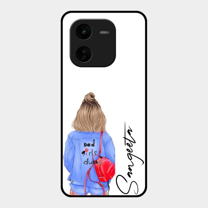Bag Girl Customize Name Glass Case For Iqoo Z9X 5G