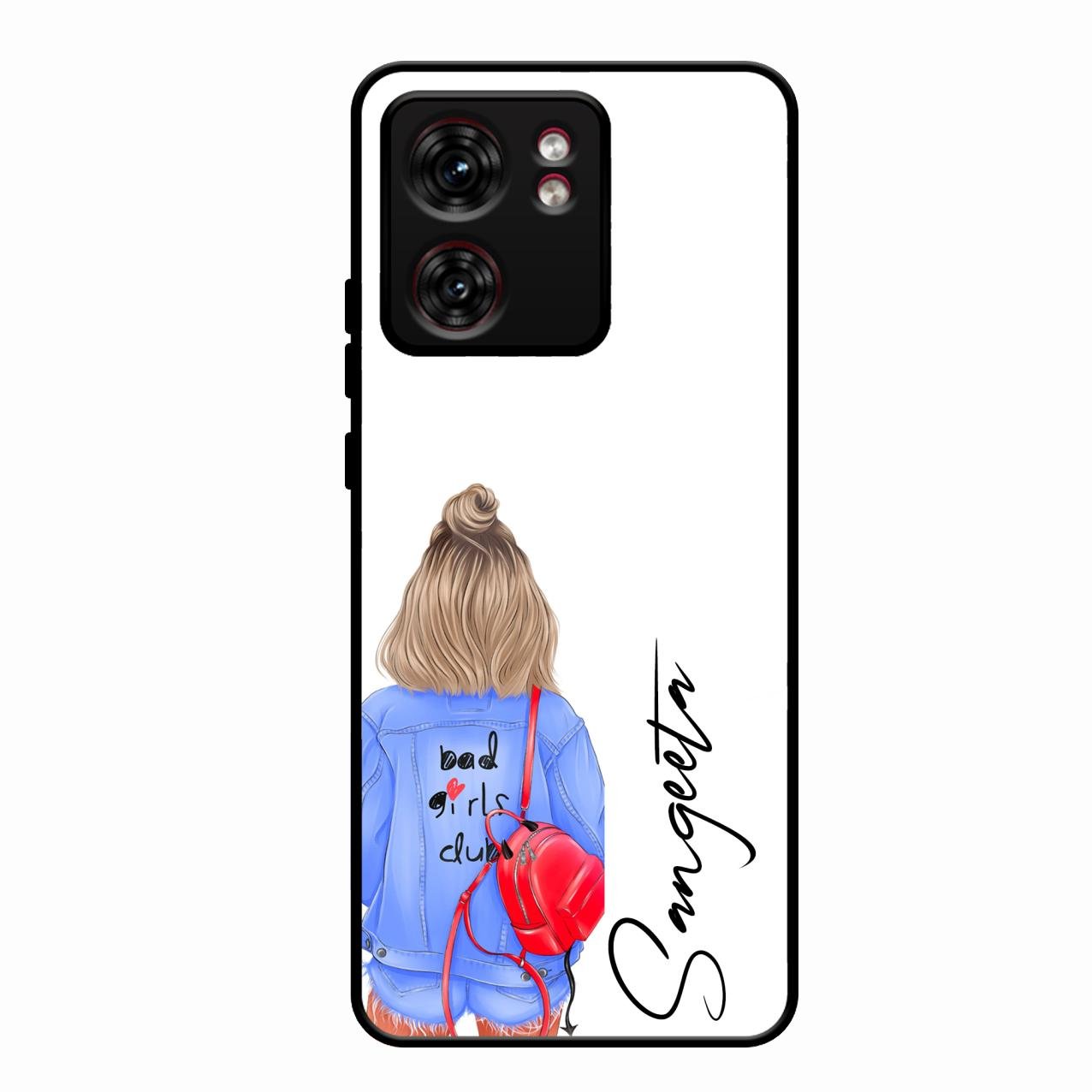 Bag Girl Customize Name Glass Case For Motorola Edge 40