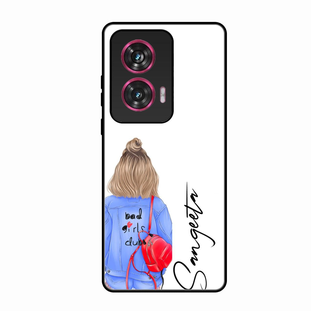 Bag Girl Customize Name Glass Case For Motorola Edge 50 Fusion 5G