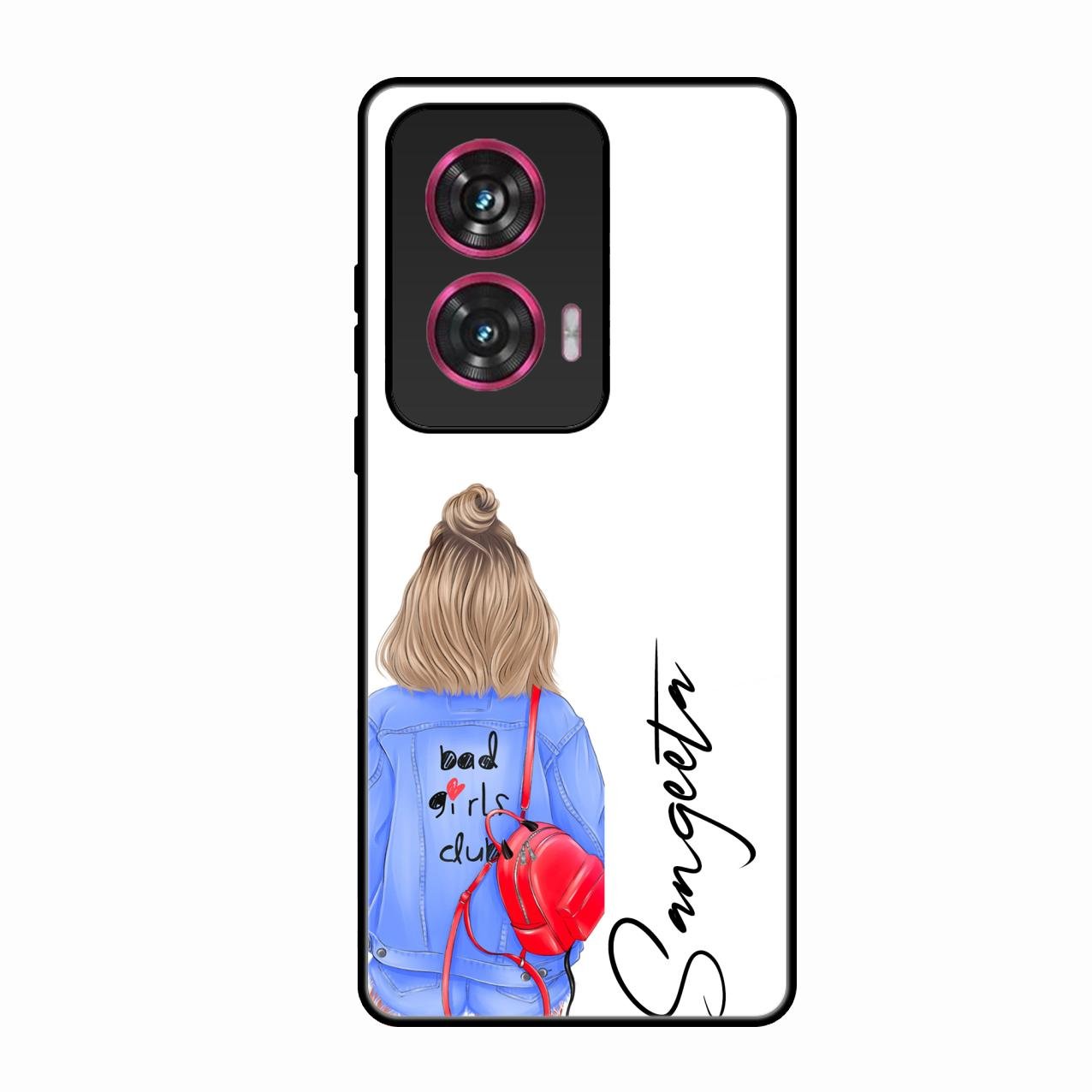 Bag Girl Customize Name Glass Case For Motorola Edge 50 Fusion 5G