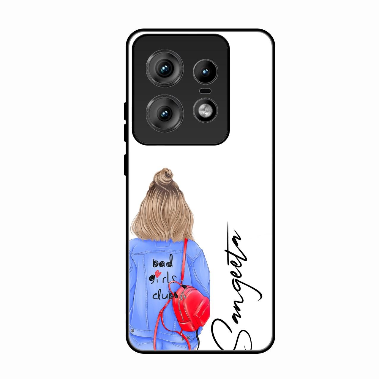Bag Girl Customize Name Glass Case For Motorola Edge 50 Pro