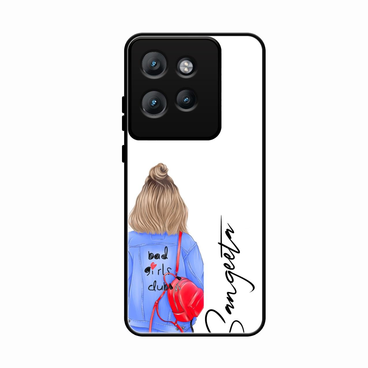 Bag Girl Customize Name Glass Case For Motorola Edge 50