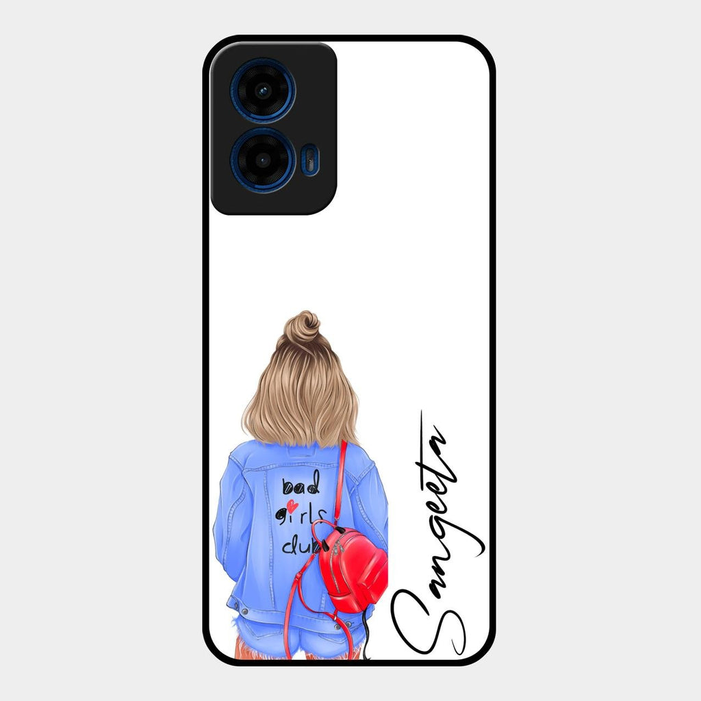 Bag Girl Customize Name Glass Case For Motorola G45 5G
