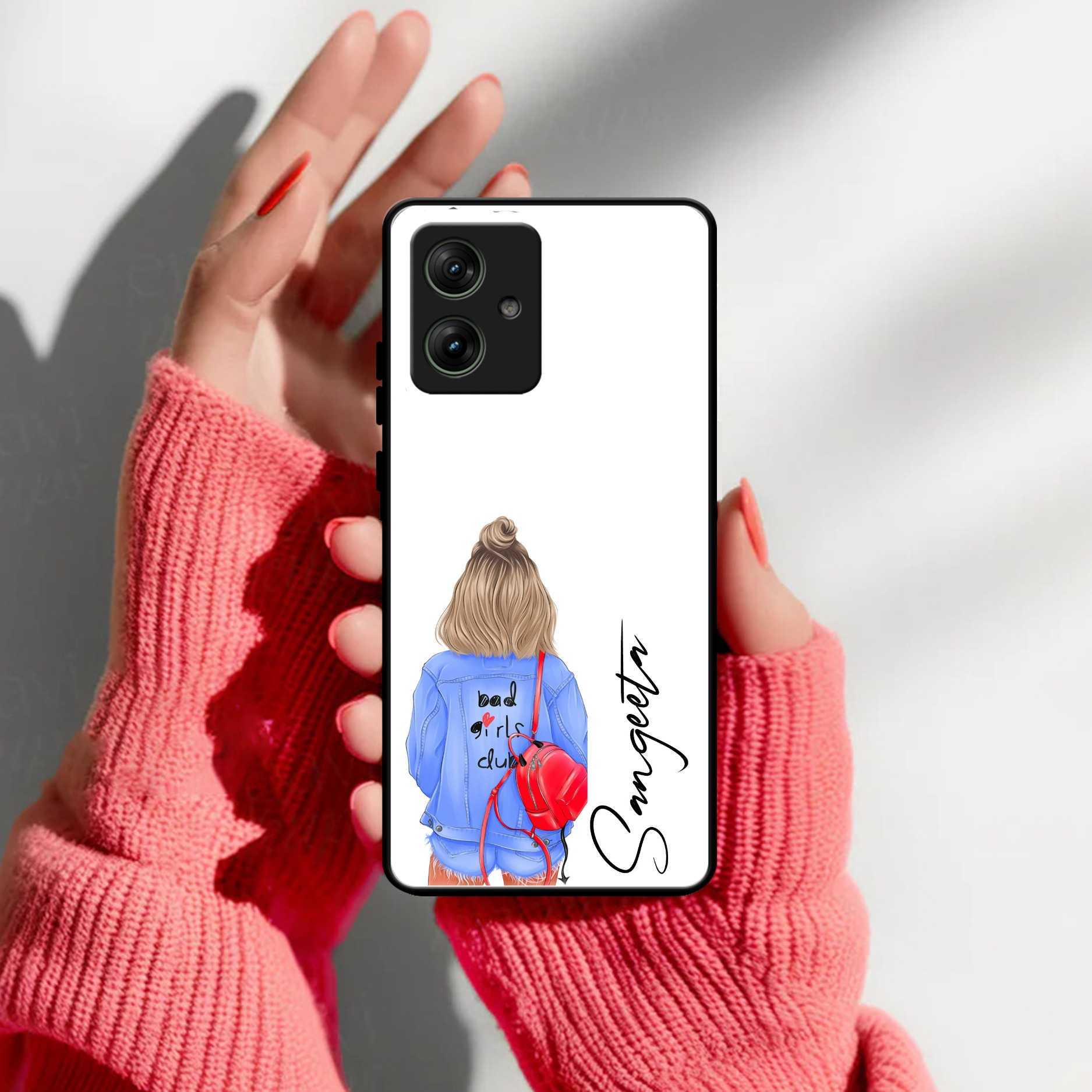 Bag Girl Customize Name Glass Case For Motorola