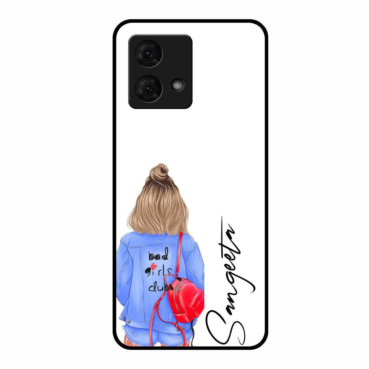 Bag Girl Customize Name Glass Case For Motorola g84 5G