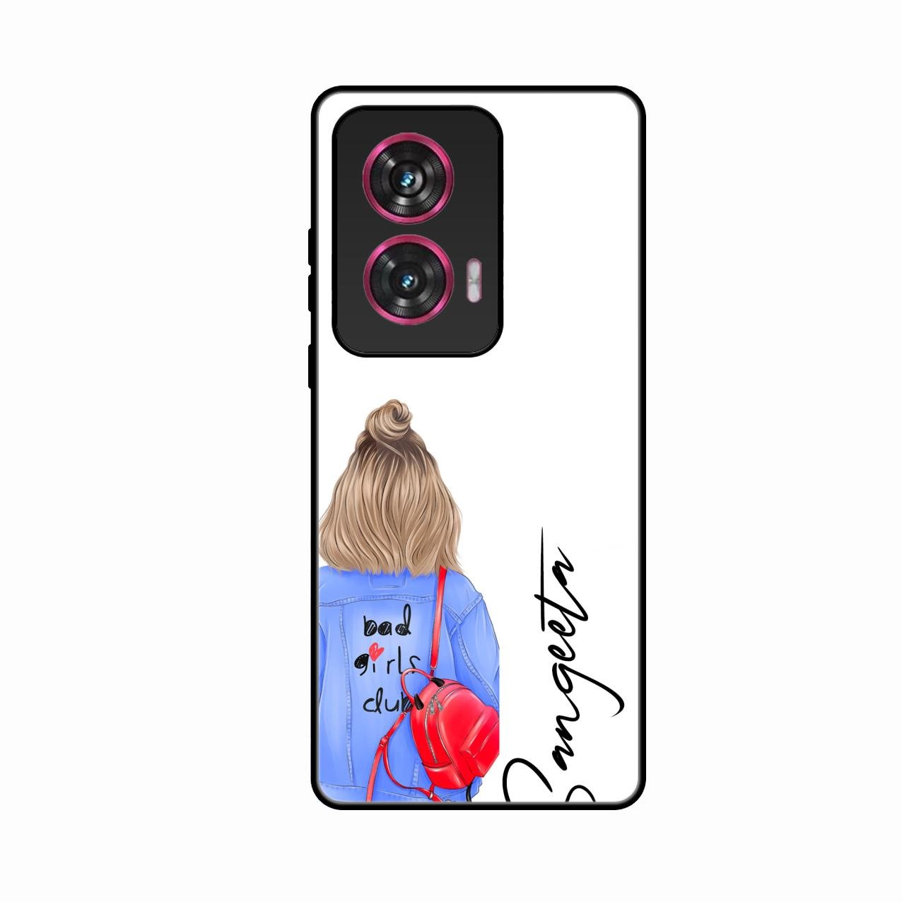 Bag Girl Customize Name Glass Case For Motorola G96 5G