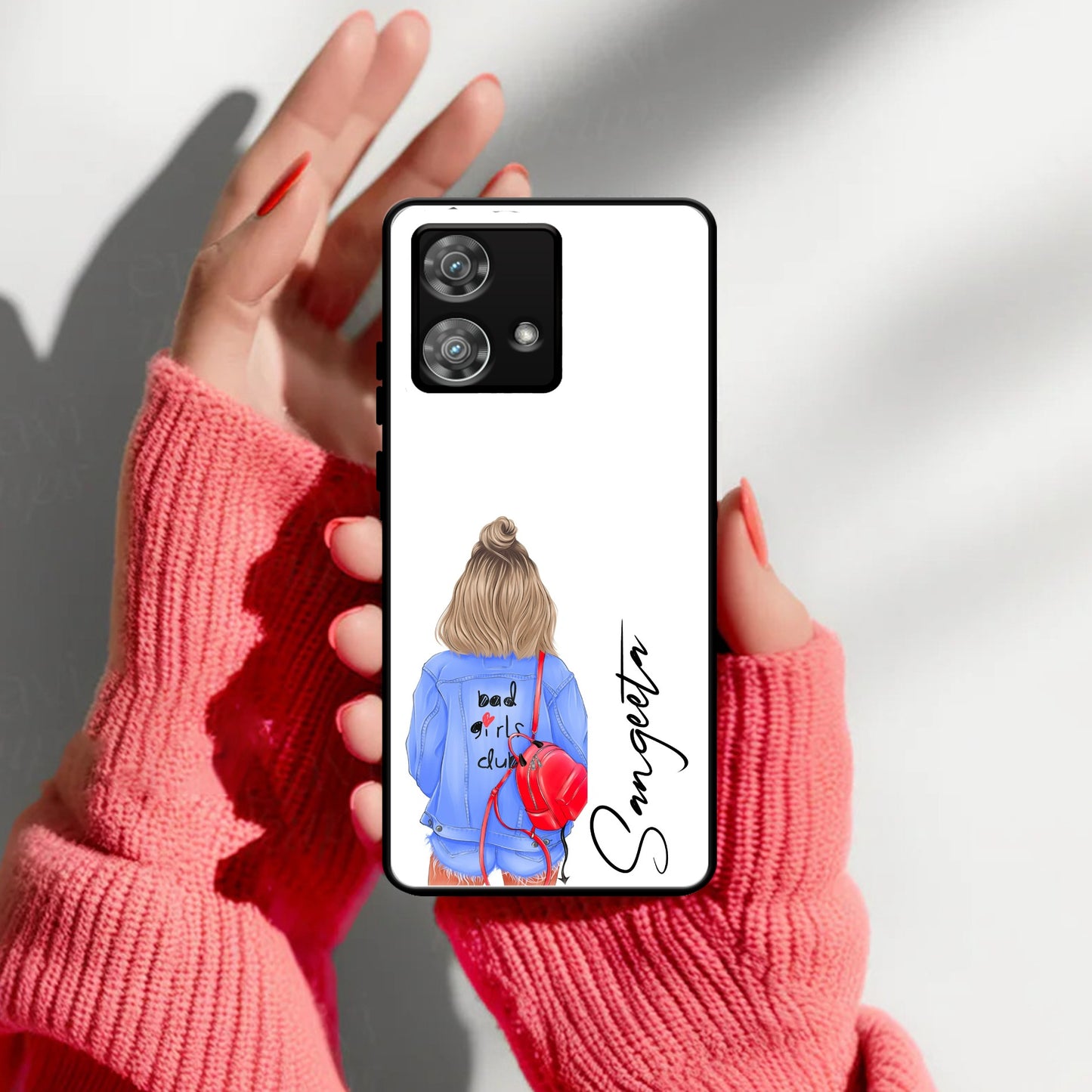 Bag Girl Customize Name Glass Case For Motorola