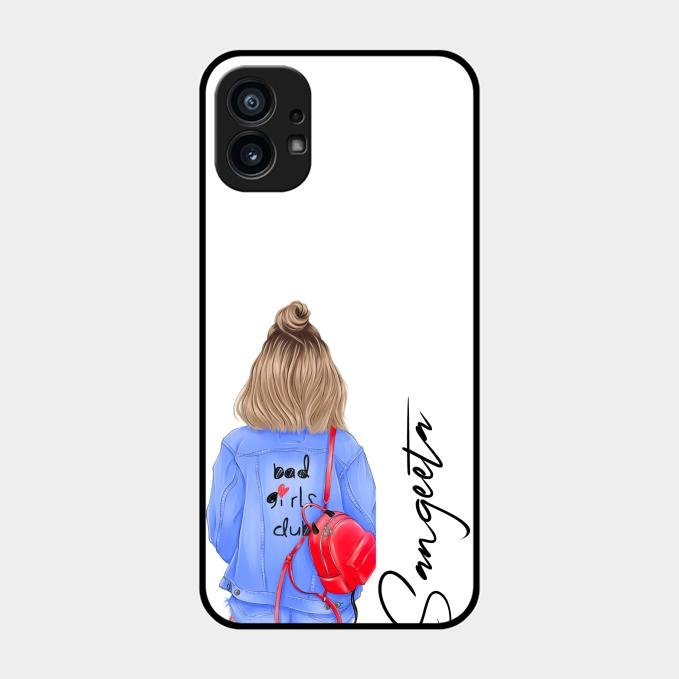 Bag Girl Customize Name Glass Case For Nothing Phone 1