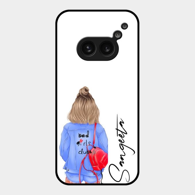 Bag Girl Customize Name Glass Case For Nothing Phone 2A 5G
