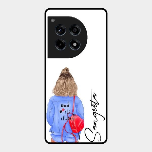 Bag Girl Customize Name Glass Case For Oneplus 12R 5G