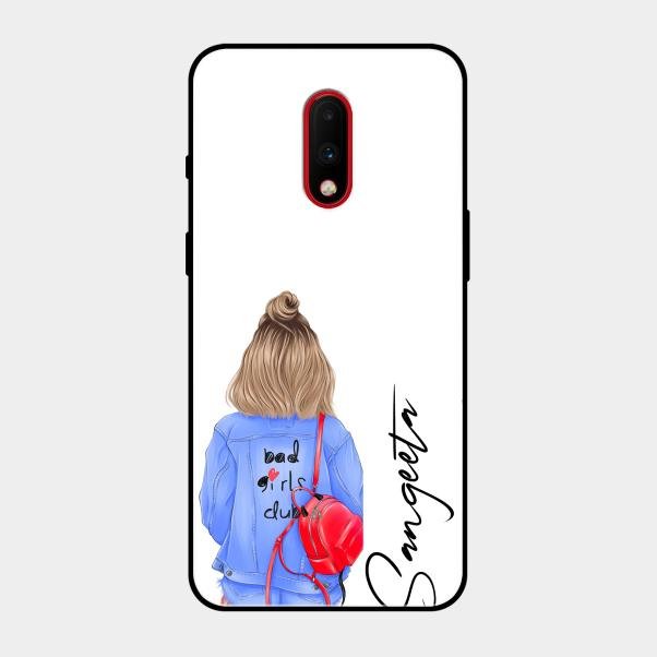 Bag Girl Customize Name Glass Case For Oneplus 7