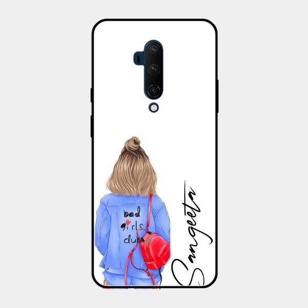 Bag Girl Customize Name Glass Case For Oneplus 7T Pro