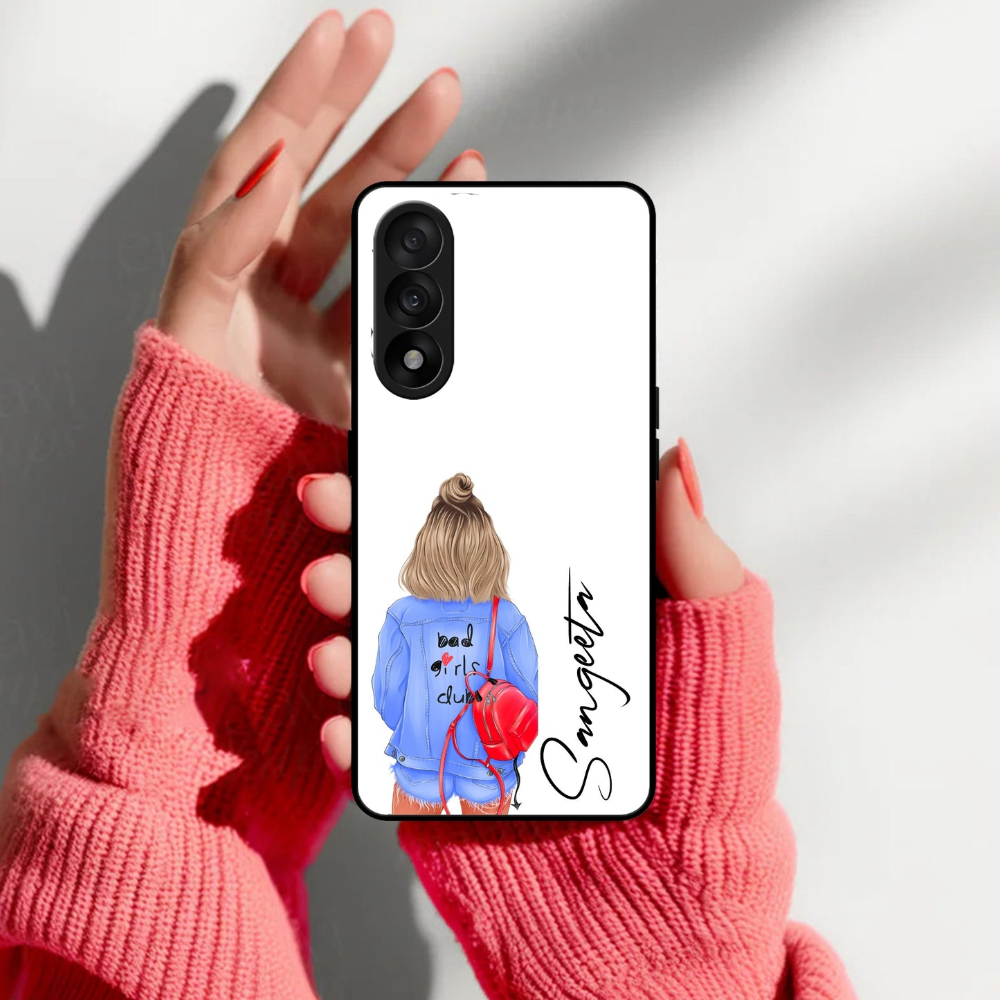 Bag Girl Customize Name Glass Case For OnePlus