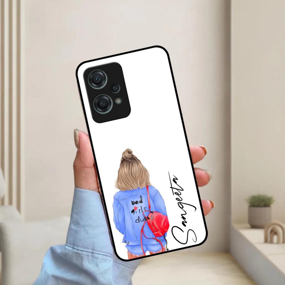 Bag Girl Customize Name Glass Case For OnePlus