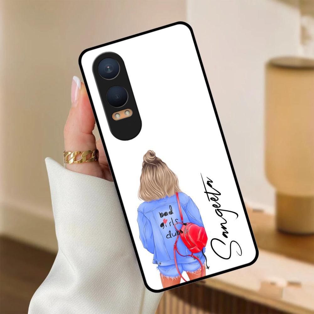 Bag Girl Customize Name Glass Case For OnePlus