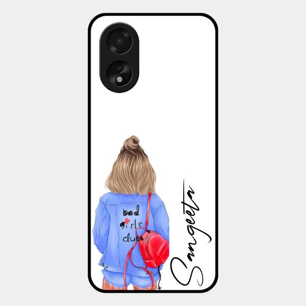 Bag Girl Customize Name Glass Case For Oppo A38